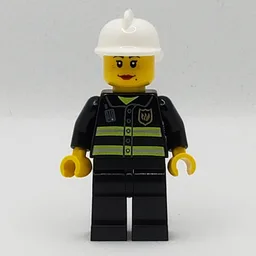 Firewoman, Black Fire Jacket with Radio and Badge, White Helmet