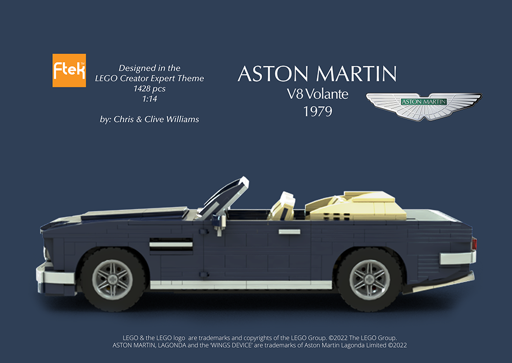 Lego Aston Martin V8 Volante 1979 in Chichester Blue with Magnolia & Blue Trim