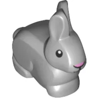 Animal, Rabbit / Bunny with Black Eyes and Mouth - Pink Nose Print / Light Bluish Gray