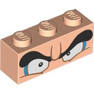 Lego Brick 1 x 3 with Eyes, Dark Azure, Eyeshadow, Black Eyebrows print / Light Nougat