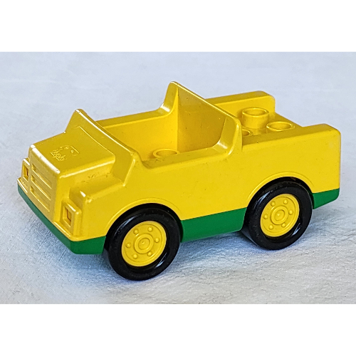 Lego Duplo Car with 2 x 2 Studs and Green Base, Yellow Hubs / Yellow