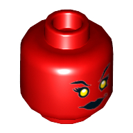 Lego Minifig Head She-Hulk (Red), Dual Sided, Yellow Eyes, Lips, Smile / Teeth Bared Fierce Print [Hollow Stud] / Red