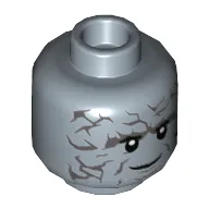 Minifig Head Korg, Dark Bluish Gray Markings, Smile Print / Sand Blue