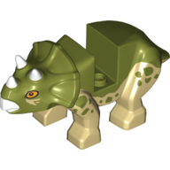Lego Animal, Dinosaur, Triceratops, Baby, Tan Underside, Olive Green Spots Print / Olive Green
