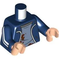 Torso, Jacket, Open over Dirty and Tattered Undershirt Print, Dark Blue Arms with White Stripes Print, Light Nougat Hands / Dark Blue