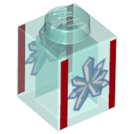 Lego Brick 1 x 1 with White Crystal print / Trans-Light Blue