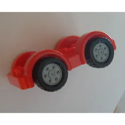 Duplo Car Base 2 x 6 with Four Black Tires and Metallic Silver Wheels on Removable Axles / Red