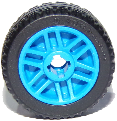 Lego Wheel 14mm D. x 9.9mm with Center Groove, Fake Bolts and 6 Double Spokes with Black Tire 21 X 9.9 (11208 / 11209)