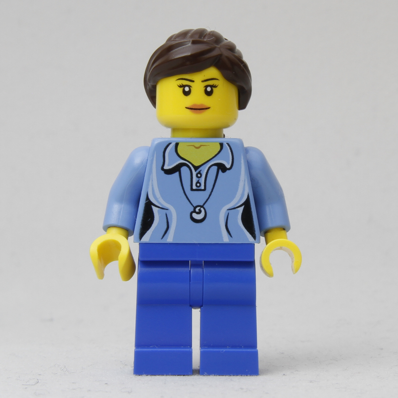 Lego Medium Blue Torso, Blue Legs, Dark Brown Hair