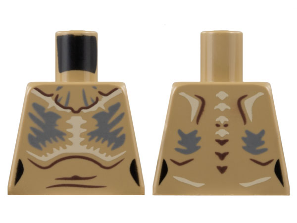 Lego Torso Alien Dark Brown Contour Lines, Tan and Dark Bluish Gray Markings and Chest Hair Pattern