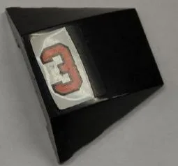 Wedge 4 x 3 Triple Curved No Studs with Red Number 3 and Silver Line on Black and White Background Pattern (Sticker) - Set 8125