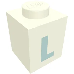 Brick 1 x 1 with Blue 'L' Print (Bold Font) / White