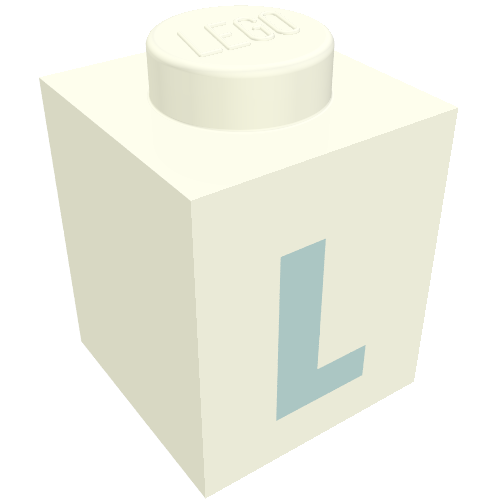 Lego Brick 1 x 1 with Blue 'L' Print (Bold Font) / White