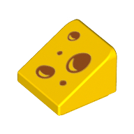Lego Brick Sloped 30° 1 x 1 x 2/3 (Cheese Slope) with Cheese Holes print / Yellow