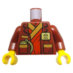 Torso, Jacket over Red Ninja Robe, Gold Badge, Watch on Chain, Trim Print, Dark Red Arms, Yellow Hands / Dark Red