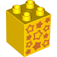Lego Duplo Brick 2 x 2 x 2 with Orange Stars Print / Yellow