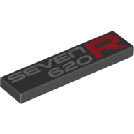 Tile 1 x 4 with Silver 'SEVEN 620' and Red 'R' Print