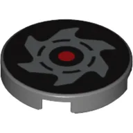 Tile Round 2 x 2 with Silver Star, Red Dot / Black/Red Nindroid Logo Print / Dark Bluish Gray