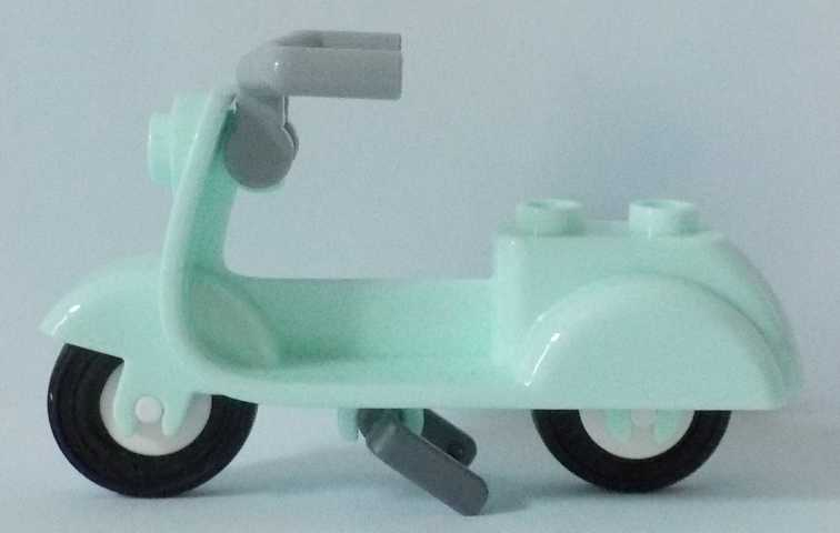 Lego Scooter with Dark Bluish Gray Stand, Light Bluish Gray Angular Handlebars, and White Wheels