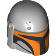 Lego Helmet Mandalorian with Holes, Black and Orange Markings Print / Light Bluish Gray
