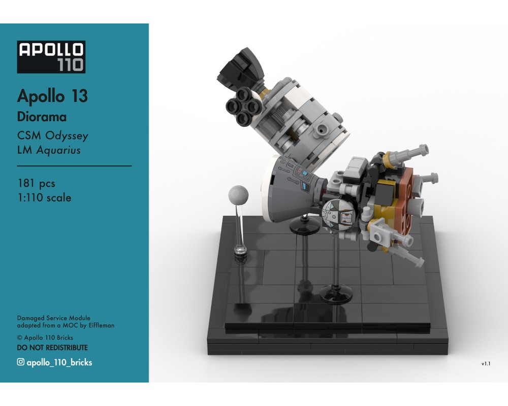 Lego Apollo 13 Diorama – CSM 'Odyssey' & LM 'Aquarius' [1:110 scale]