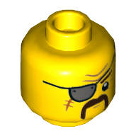 Lego Minifig Head Fuse, Metal Eyepatch, Scar, Wrinkles, Walrus Mustache Print [Hollow Stud] / Yellow