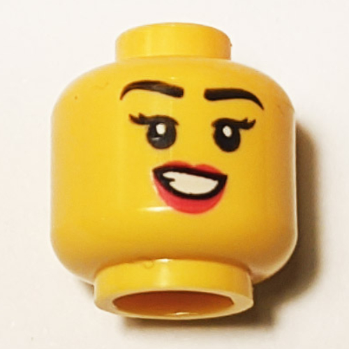 Lego Minifig Head Chili Costume Fan, Eyelashes, Red Lips, Smile / Sweating print / Yellow