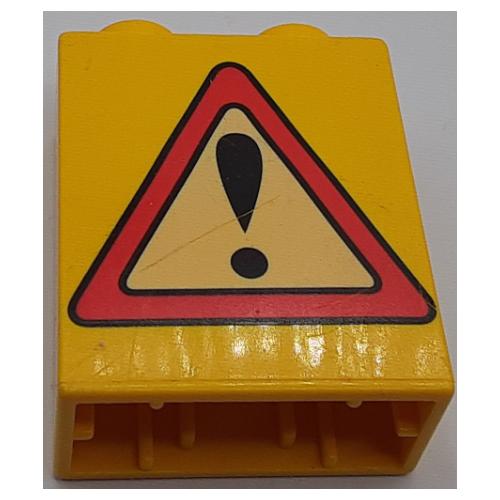 Lego Duplo Brick 1 x 2 x 2 with Road Sign Exclamation Point Print / Yellow
