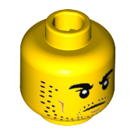 Lego Minifig Head Roman Gladiator, Eyebrows and Stubble, Dark Tan Cheek Lines Print [Hollow Stud] / Yellow