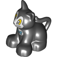 Lego Duplo Animal Cat / Kitten Sitting with Yellow Eyes, and Bow on Chest Print / Black