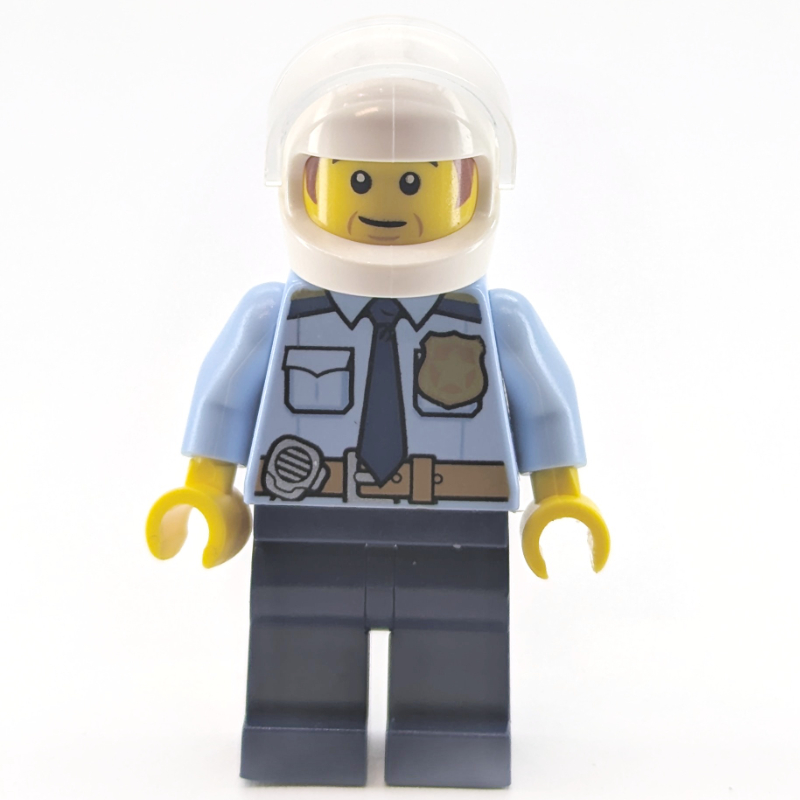Lego Police Officer - Bright Light Blue Torso, Dark Blue Legs, White Helmet