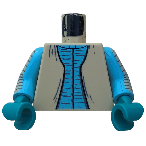 Lego Torso Vest with Sky Blue Shirt Print (Greedo), Sky Blue Arms with Black Stripes Print, Dark Turquoise Hands / Tan