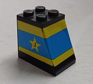 Lego Stickered Assembly 3 x 2 x 2 1/3 with Blue and Yellow Stripes, Star and Letter J Pattern (Sticker) - Set 1554