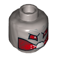 Lego Minifig Head Ultron, Dual Sided, Red Eyes and Mouth, Silver Panel, and Black Rivet on Back Print [Hollow Stud] / Flat Silver