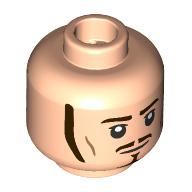 Lego Minifig Head Will Turner, Dark Brown Eyebrows, Moustache, Goatee, Sideburns, Neutral / Angry Scowl / Light Nougat
