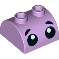 Lego Brick Curved 2 x 2, Two Top Studs with 2 Black Eyes and Eyebrows print / Lavender