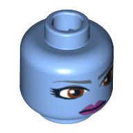 Lego Minifig Head Aayla Secura, Large Brown Eyes and Purple Lips Print / Medium Blue