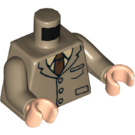 Lego Torso Suit Jacket with Tie, 3 Buttons and Pockets Print, Dark Tan Arms, Light Nougat Hands / Dark Tan