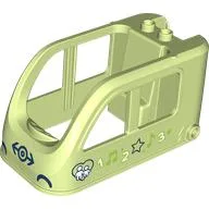 Duplo Train Engine Cabin 4 x 8 x 3 1/2 with Dark Blue Train Logo, Heart, with People, 1, 2, 3, Notes, Stars Print / Yellowish Green