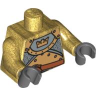 Lego Torso Armor, Gold with Crown Print, Pearl Gold Arms, Dark Bluish Gray Hands / Pearl Gold