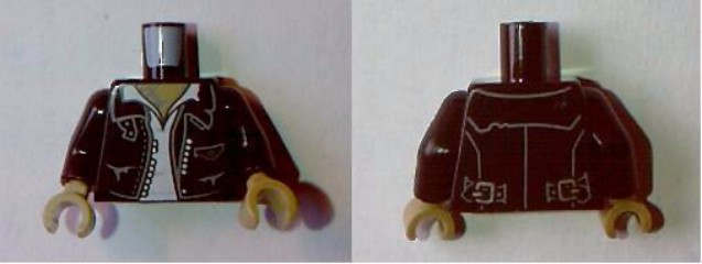 Lego Torso Ghostbusters Leather Jacket over White Open Shirt and Dark Tan Neck Pattern (Zombie Driver) / Black Arms / Dark Tan Hands