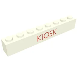 Brick 1 x 8 with 'KIOSK' Thin Red Print / White