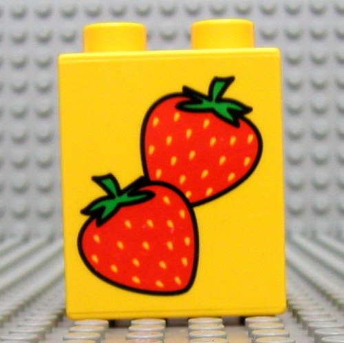 Lego Duplo Brick 1 x 2 x 2 with Strawberries Print / Yellow