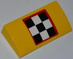 Slope, Curved 2 x 4 x 2/3 with Bottom Tubes with Checkered Flag with Red Outline Pattern (Sticker) - Set 4643