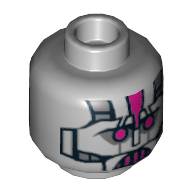 Lego Minifig Head Kraang, Magenta Robot Eyes and Mouth, Metal Plates Print [Hollow Stud] / Light Bluish Gray