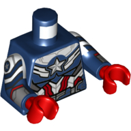 Lego Torso, Dual Molded Arms, Armor with Silver and White Panels and Star, Red Stripes print, White Sleeves Pattern, Dark Blue Arms, Red Hands / Dark Blue