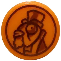 Tile, Round 1 x 1 with Coin with Dark Brown and Reddish Brown Fish Caricature with Hat Pattern (SpongeBob SquarePants Penny)