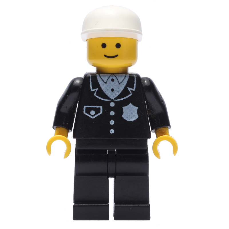 Lego Policeman, Black Suit with Pocket and Badge, White Cap