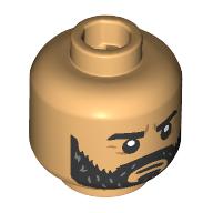 Lego Minifig Head Duke Leto Atreides, Thick Black Eyebrows, Beard, Angry/Raised Eyebrow Smile / Warm Tan