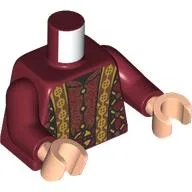 Torso, Robe, Gold Trim, Decorations, Copper/Gold Lattice Print, Dark Red Arms, Light Nougat Hands / Dark Red